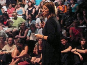 Naomi Klein addresses a capacity crowd at The Great Hall during a Department of Culture organizing meeting just prior to the 08 federal election