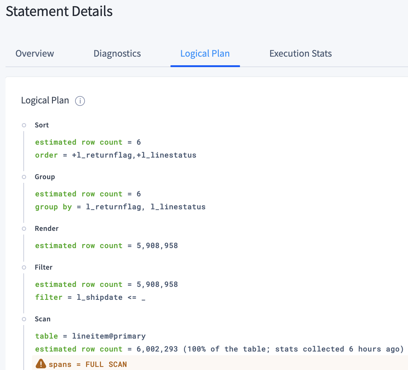 detect full table scans with the cockroach ui