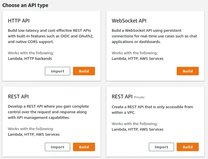 AWS Gateway — Option to create many kinds of API