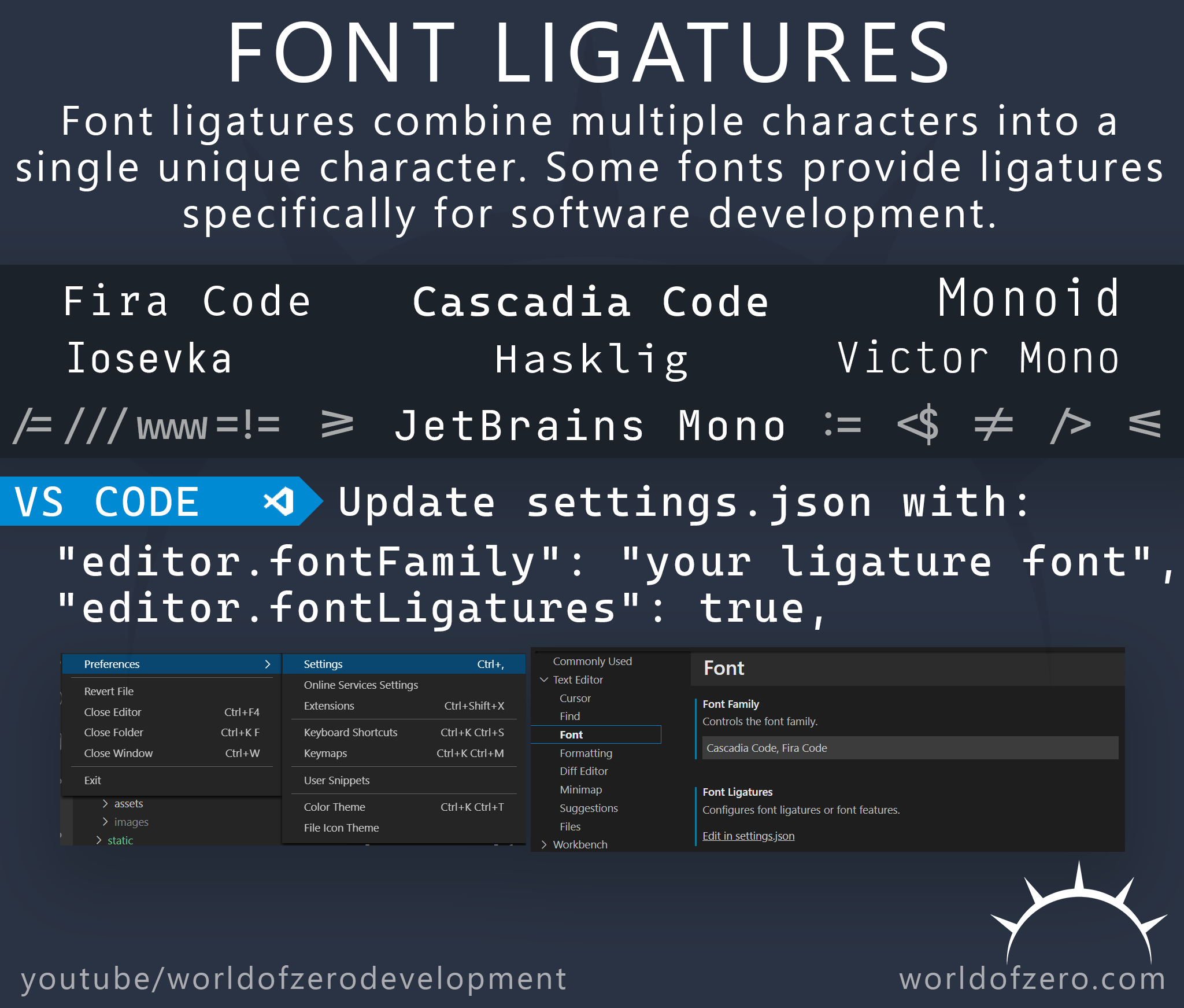 Enabling VS Code Font Ligatures infographic