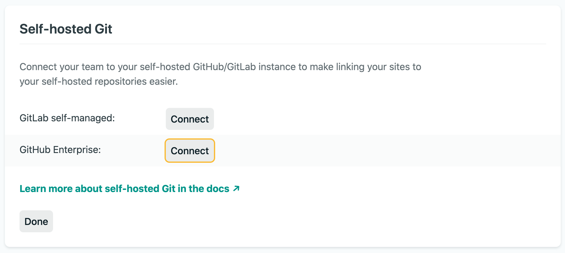 Netlify self-hosted git repository setup in the dashboard.