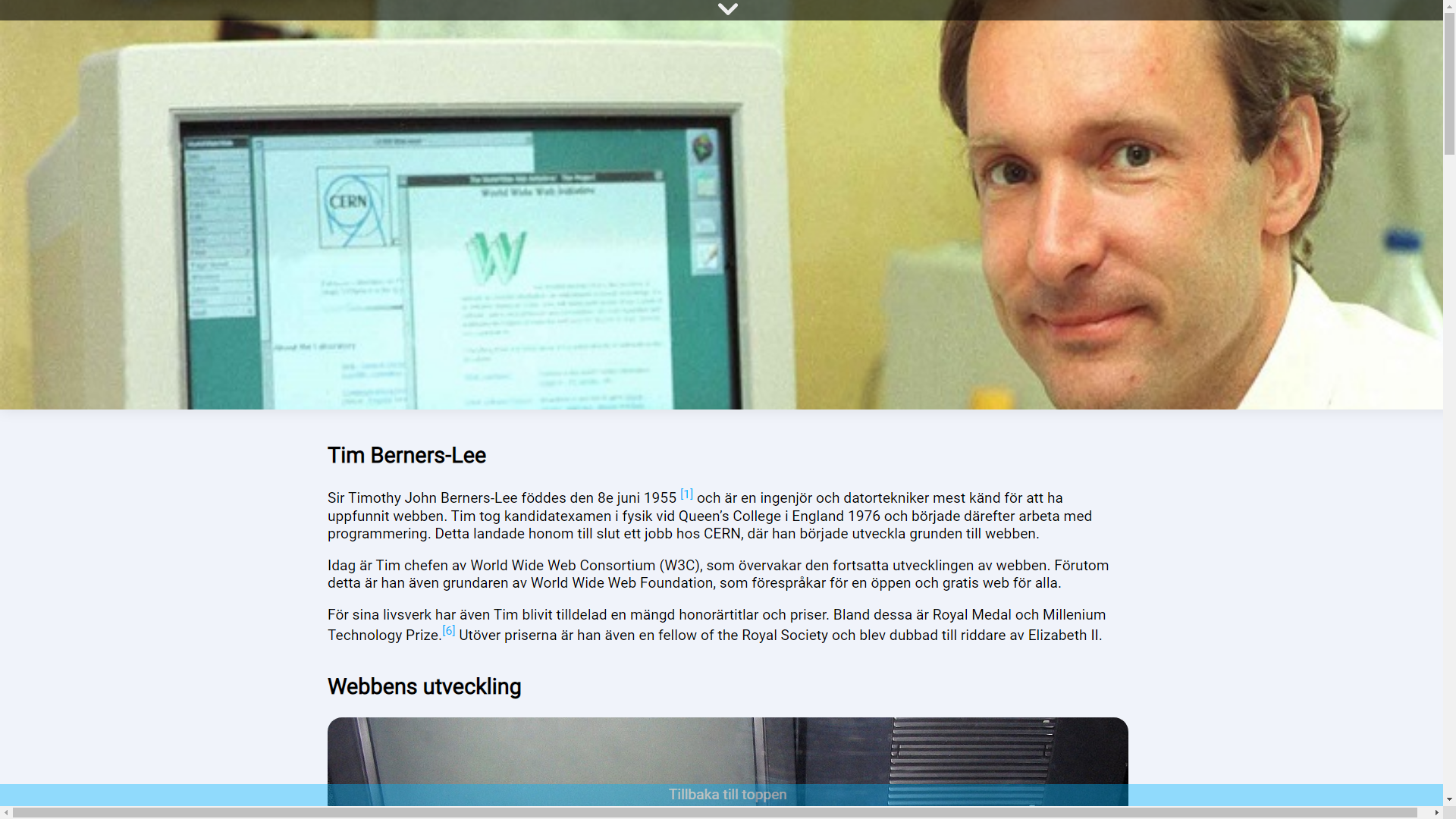 Historian av webben website by Embracket