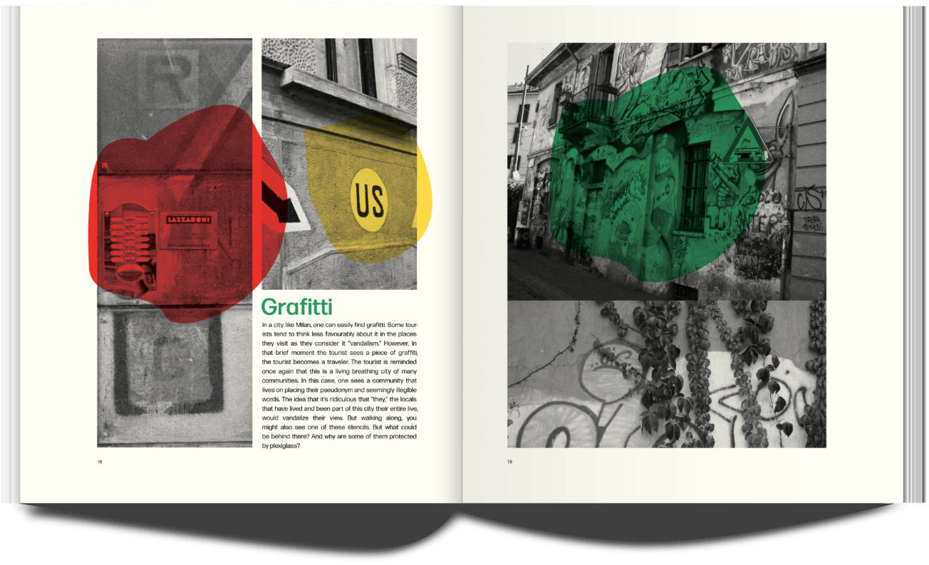 a publication spread. Page Title: Grafitti. Photos of grafitti work is shown.