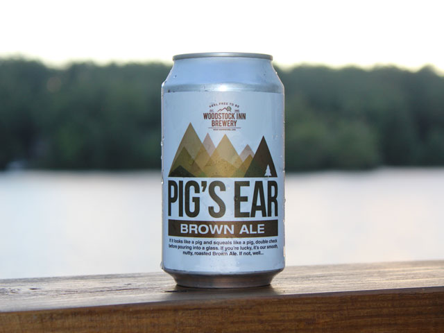 Pig's Ear, a brown ale brewed by Woodstock Inn Brewery
