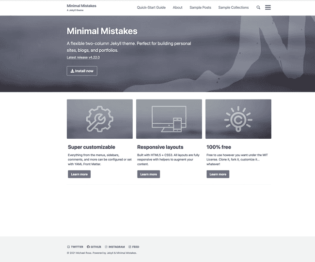 Minimal Mistakes, the most popular template on JamstackThemes