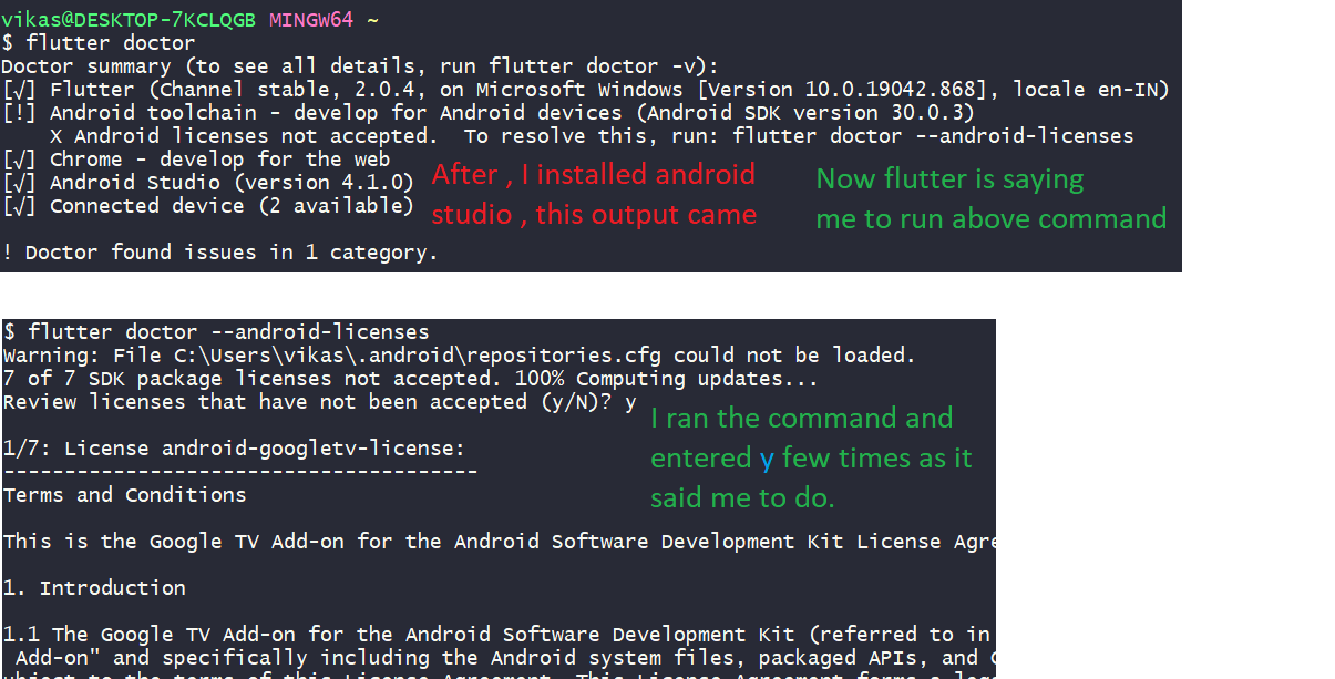 Flutter doctor - android licenses