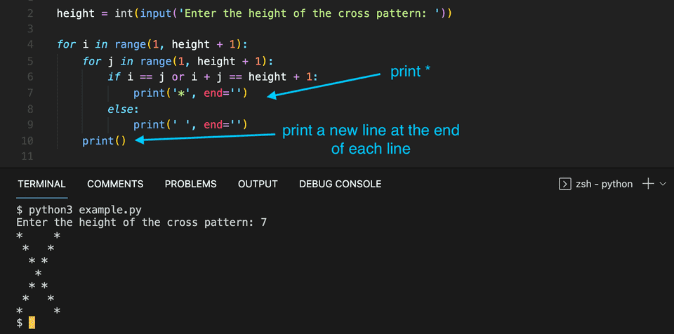 Python print cross pattern