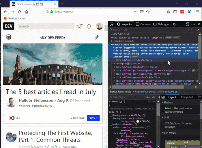 Eyedropper in Firefox developer tools