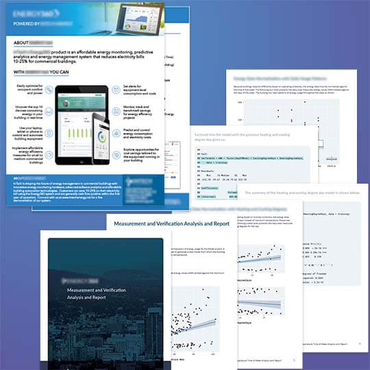 Pages from a marketing flier and a technical report from the same company
