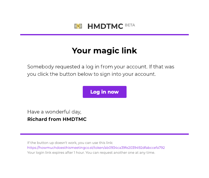 Magic link email layout