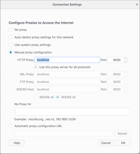 Firefox's connection setting