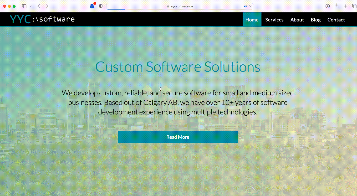 Gif showing a fade in CSS transition on the YYC Software homepage