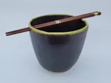 Yaletown Chopstick Bowl with green rim by Matthew Freed