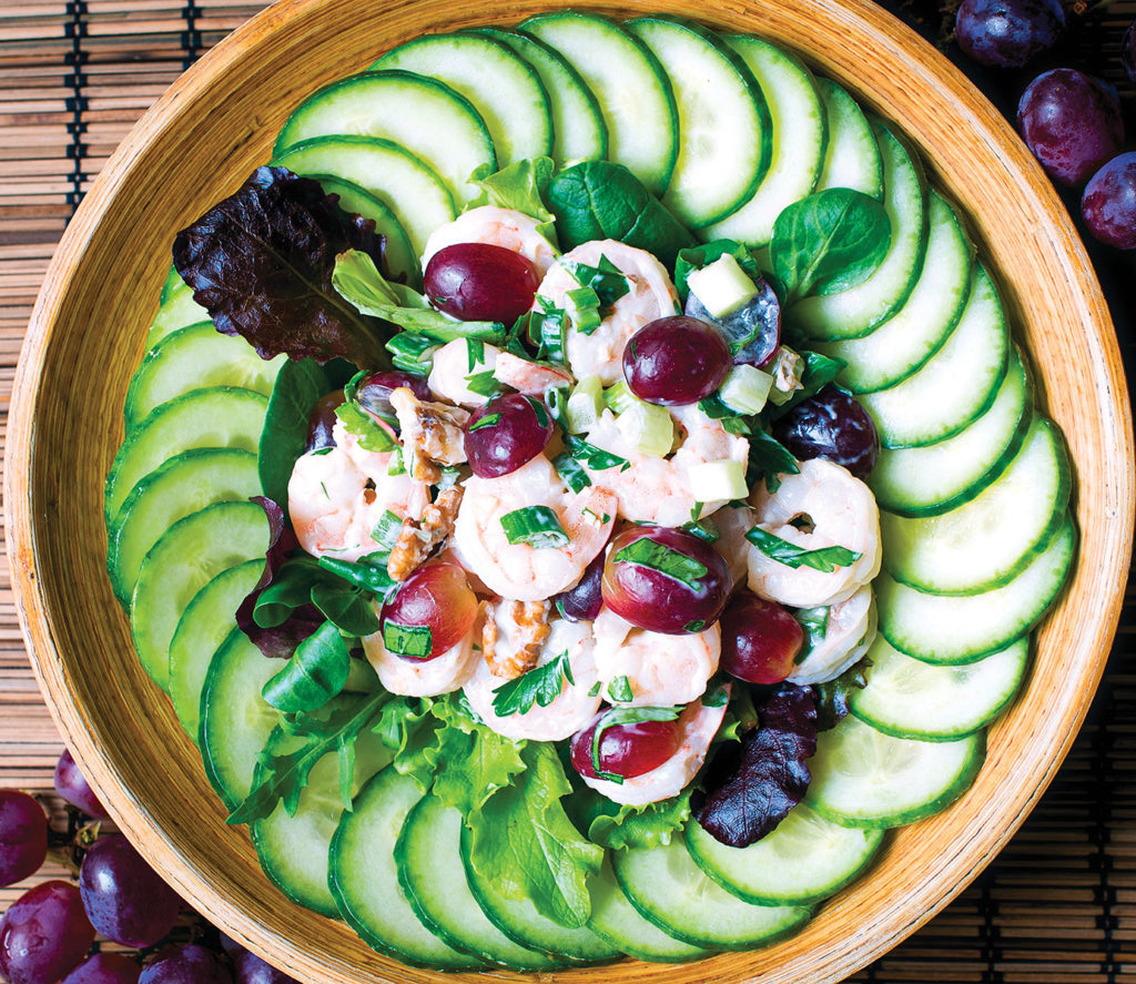 shrimp salad with grapes and cucumbers