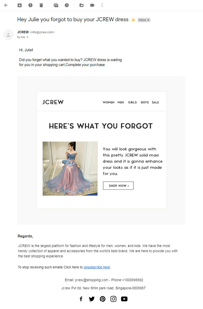 Jcrew 1st email template
