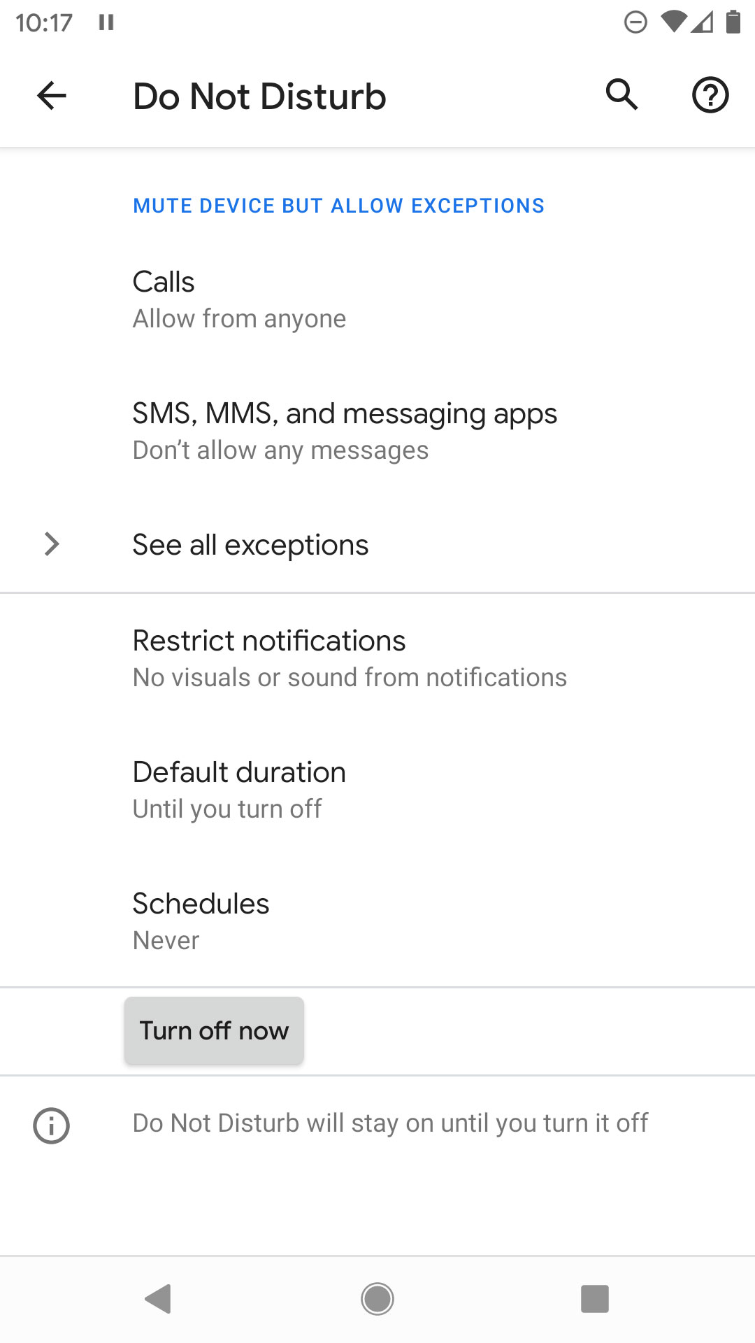 Do Not Disturb settings in Android