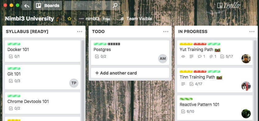 Easy visual management of continuous learning efforts via a Trello board