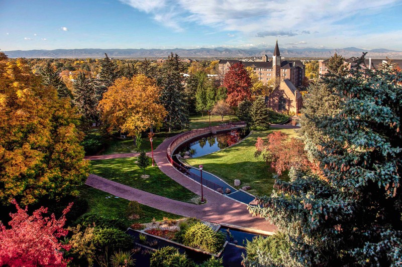 Autumn colors descend on trees on the University of Denver campus
