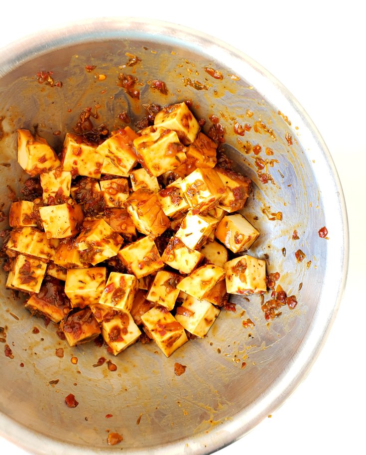Smoked Tofu Tossed in Jerk Sauce