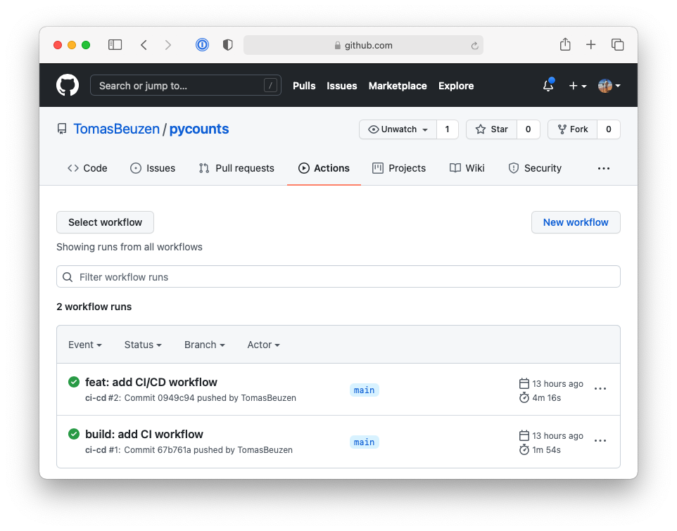Continuous deployment workflow on GitHub.