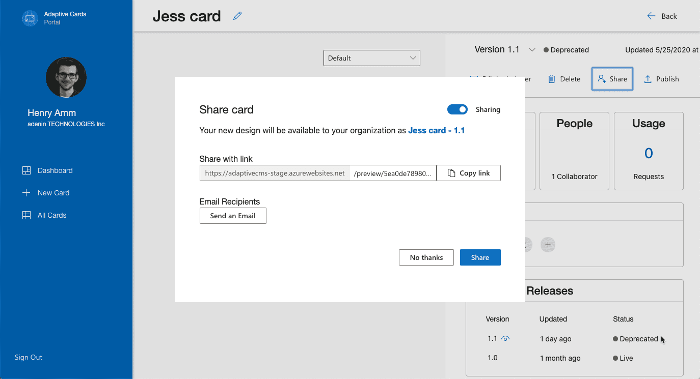 Adaptive Cards ACMS for card management