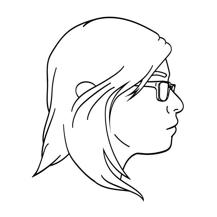 Silhouette of a young woman with long hair and wearing glasses. It's me!