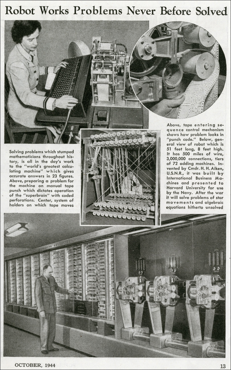 A 1944 Popular Mechanics article on the Harvard Mark I computer.