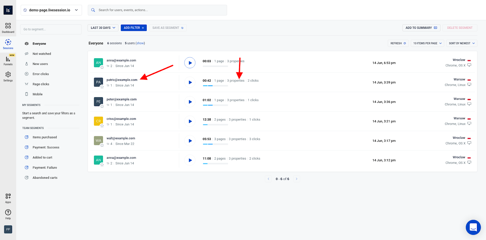 Recorder session Adding custom properties and identify users