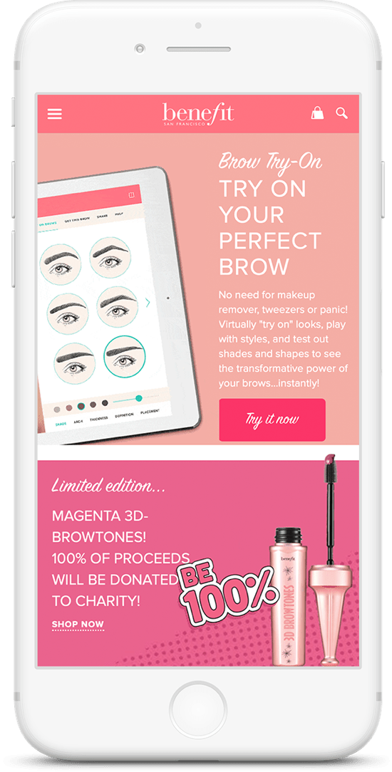 iPhone showing benefit cosmetics site.