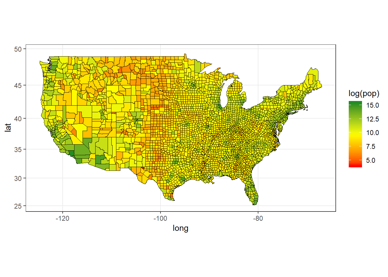 USA Population (Log) by County, 2009