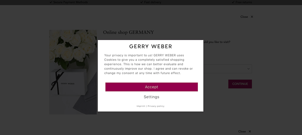 Example of a website with prominent cookie banner Example of a website with prominent cookie banner