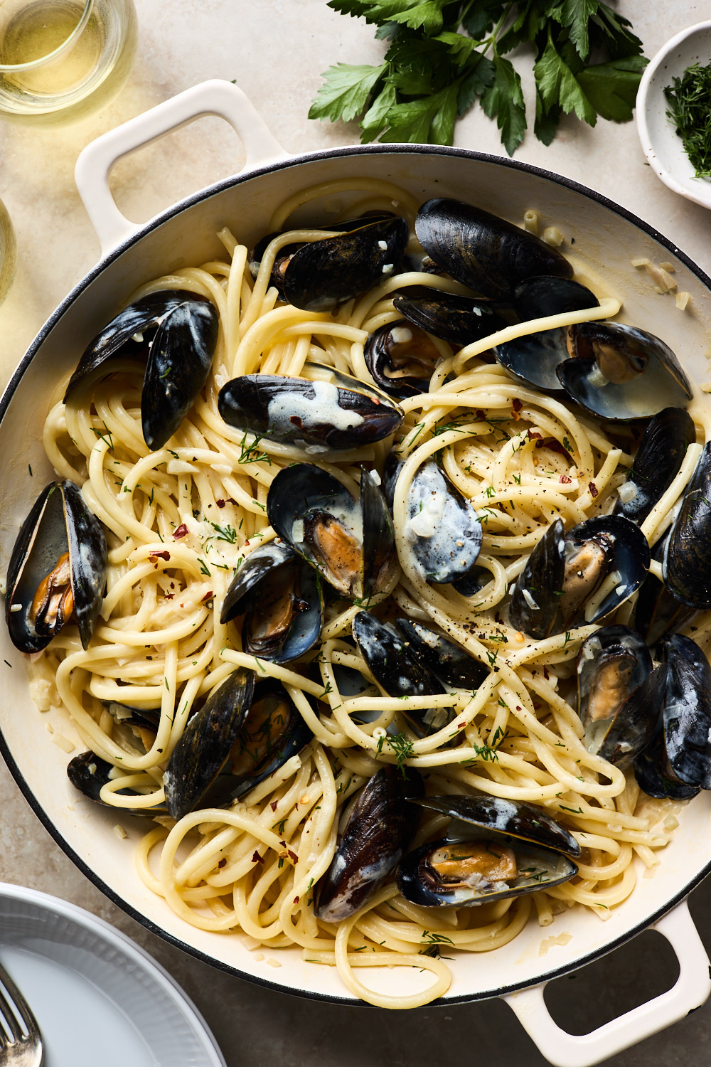 Creamy Avgolemono Mussels With Pasta