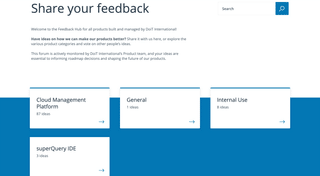 A screenshot of the Feedback Hub showing a list of categories