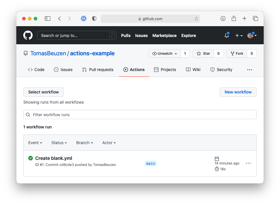 Our first GitHub Actions workflow.