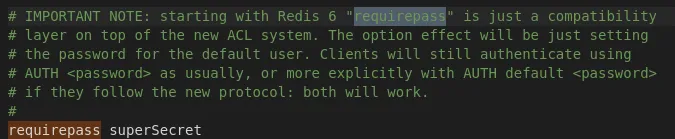 My configuration for Redis to use a password.