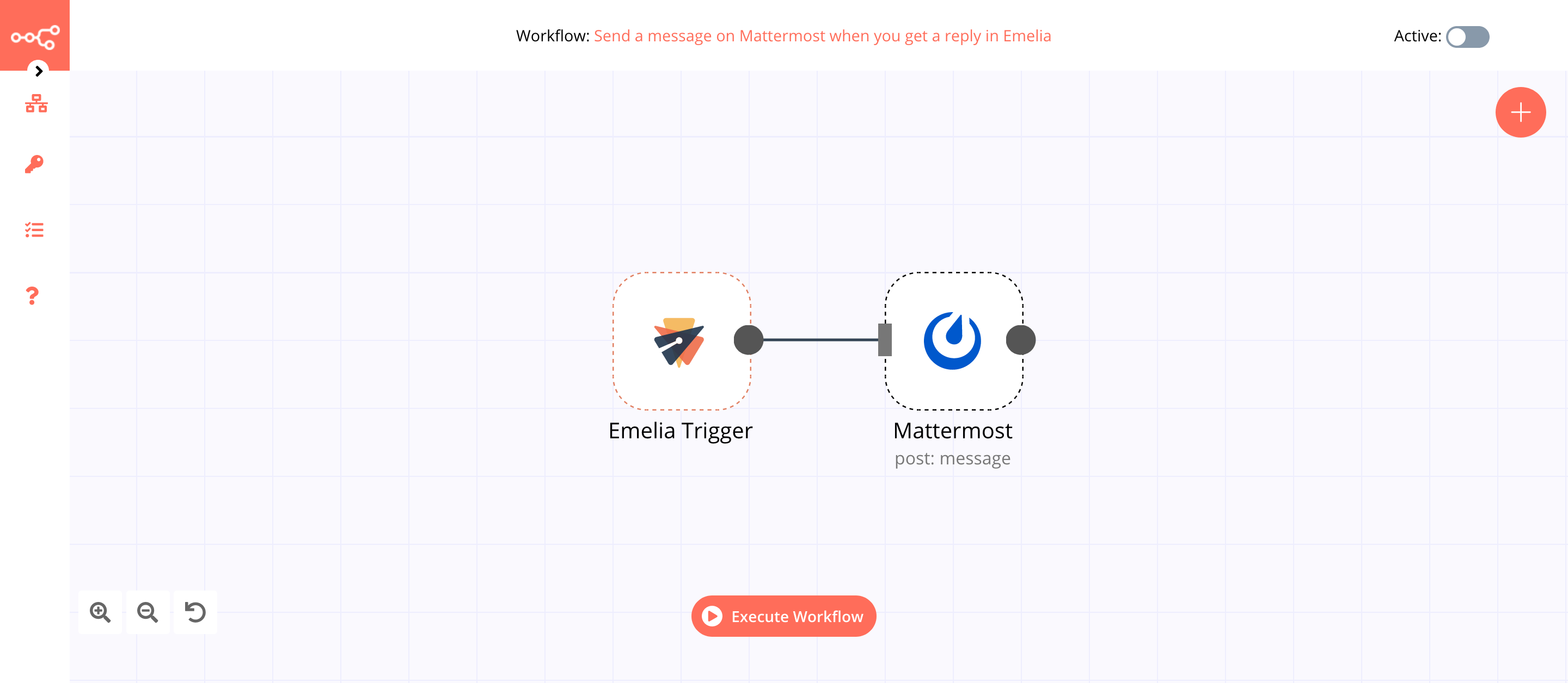A workflow with the Emelia Trigger node