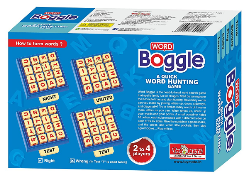 Boggle (2+aged players)  This is slightly more well-known than Scrabble. 