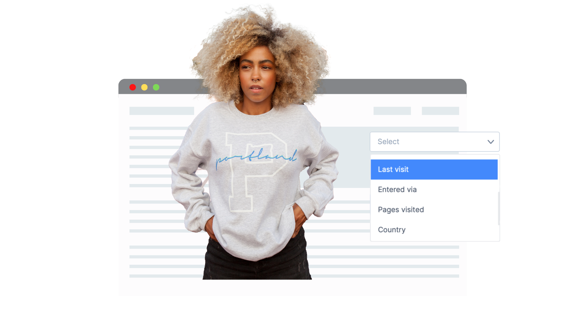  Woman in font of website with her website behavior