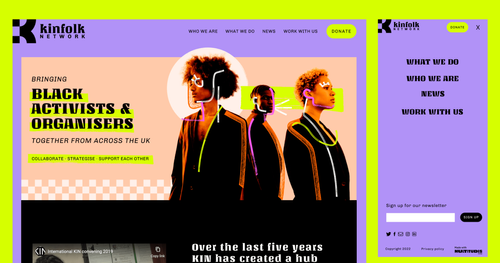 Website homepage displayed on desktop and mobile screens.