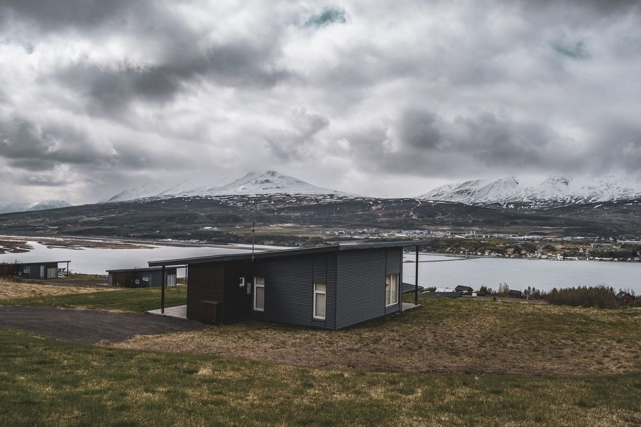 Ferienhaus mit Blick auf die Stadt Akureyri
