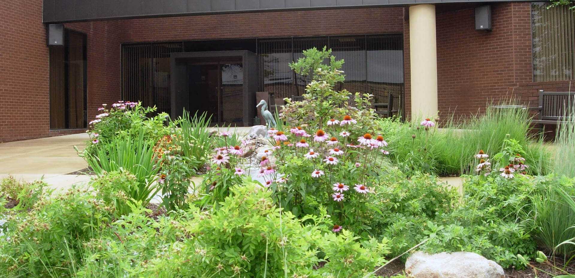 landscape flower bed in front of Mannington Mills entrance