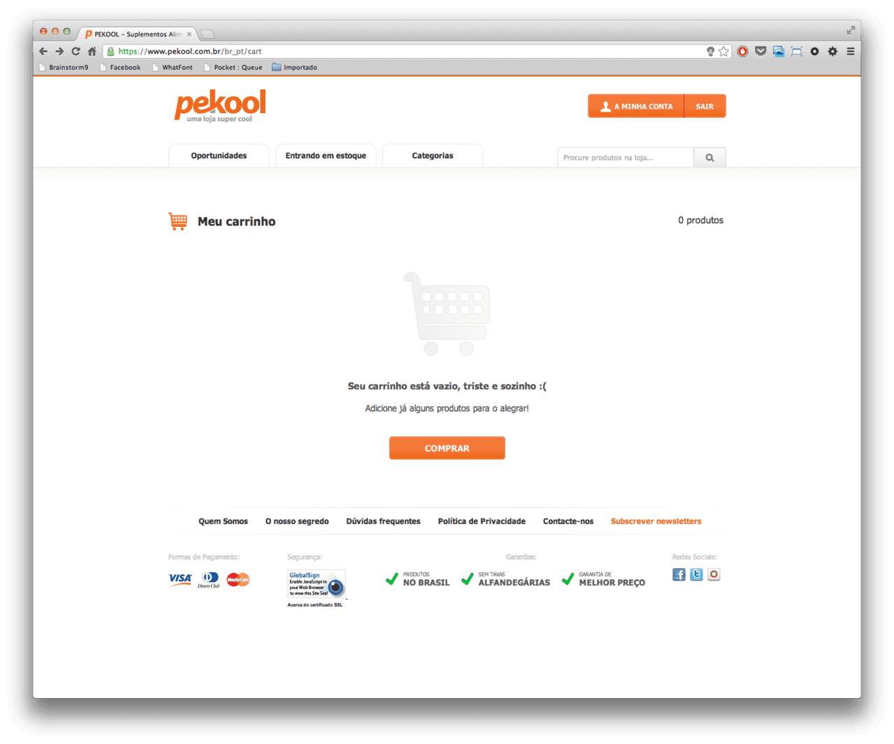 Screenshot of No items in the Pekool shopping cart