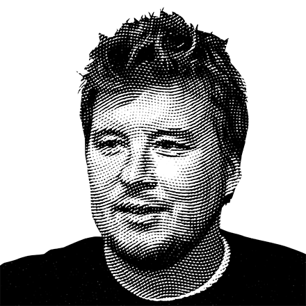 Halftone black and white image of Dan Finneran
