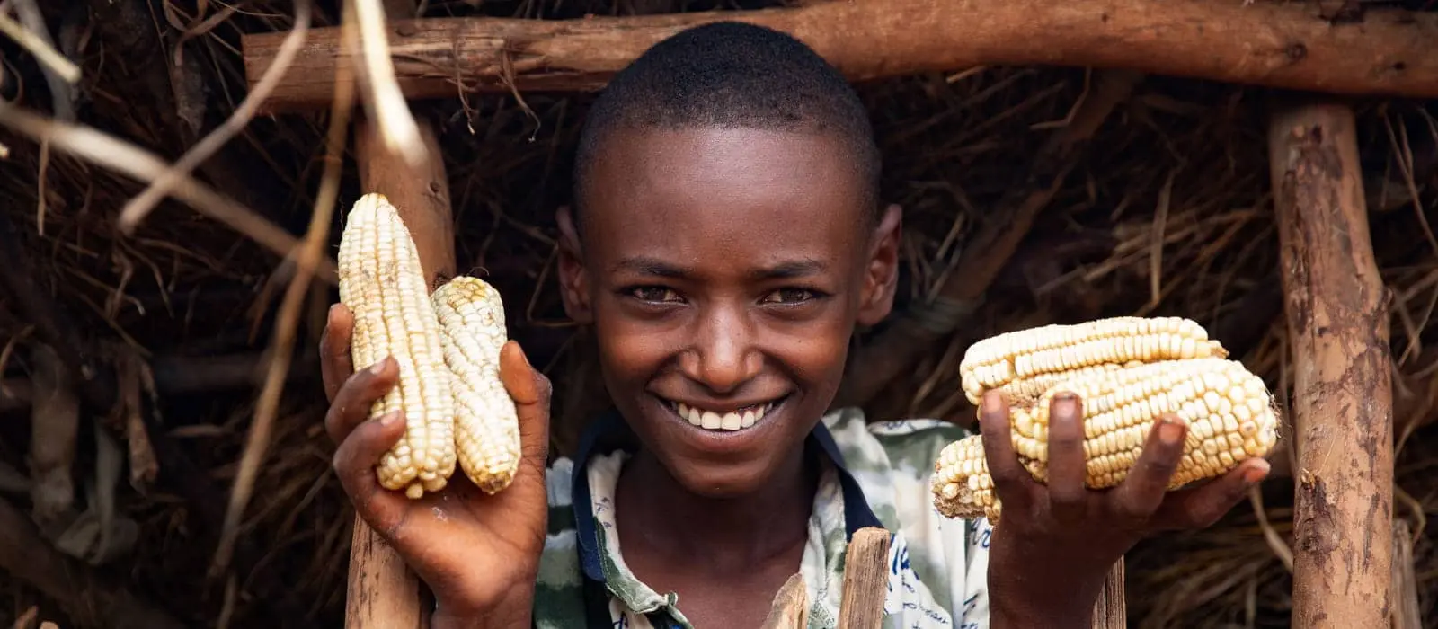 13 year old Abinet, retrieves maize cobs from the family store. His mother, Workinesh Alto, set up an agricultural trading business in the wake of taking part in REGRADE, a graduation-based program run by Concern in SNNPR, Ethiopia.