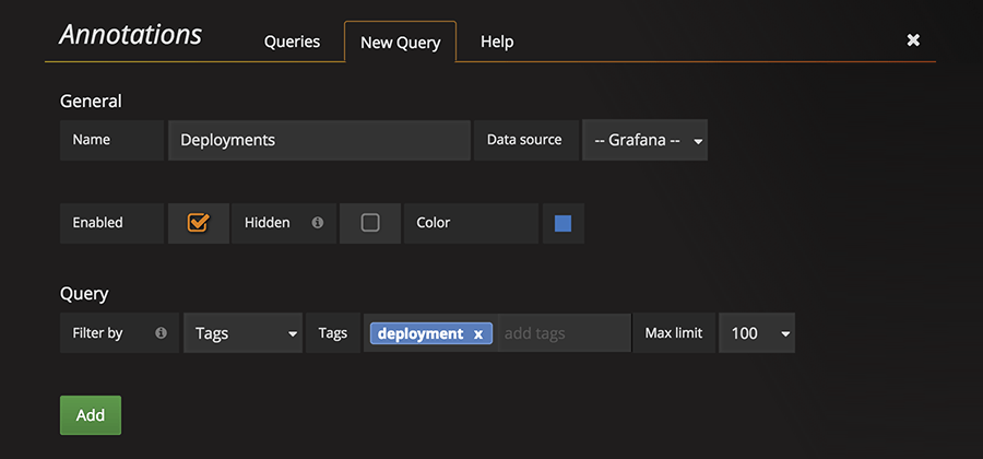 Grafana: Screenshot showing the new annotation setup