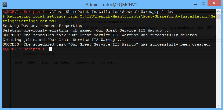 Console executing schedule warm-up script