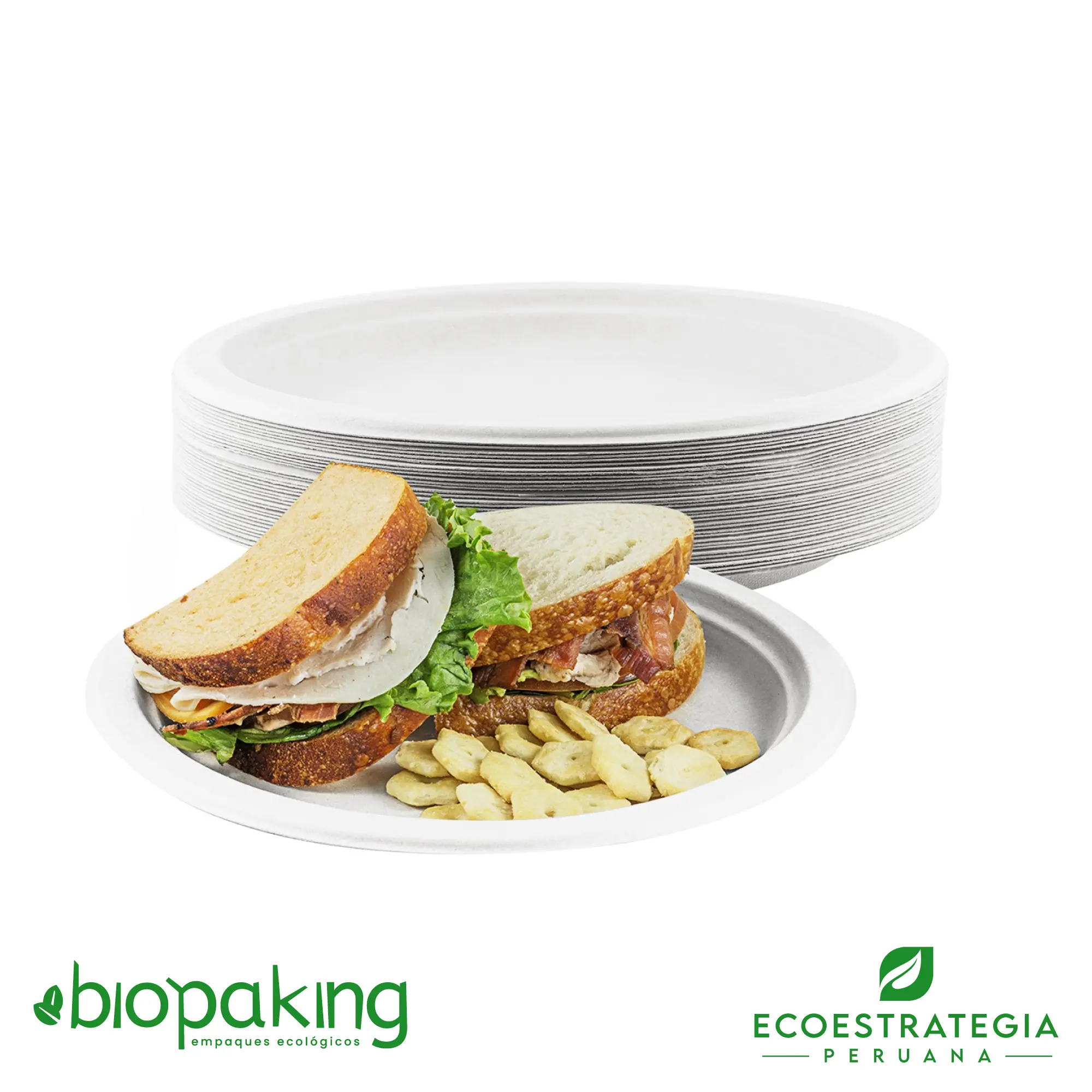 Este plato de 18cm, es un producto de materiales biodegradables, hecho a base de fibra de caña de azúcar. Cotiza envases, empaques y tapers para comidas