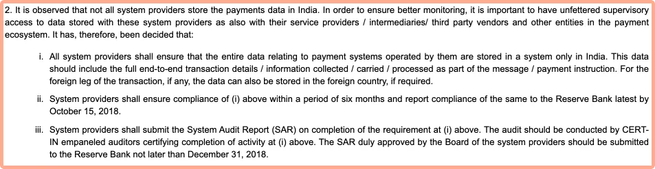 RBI guidelines on the storage of payment system data - a snapshot