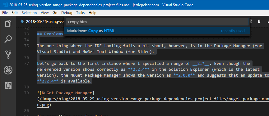 Screenshot of Copy Markdown as HTML