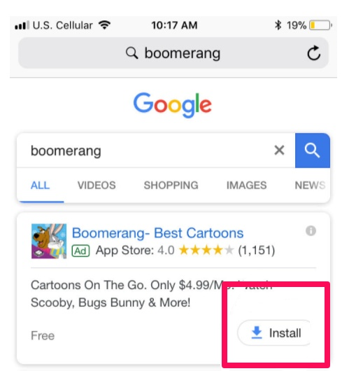 Boomerang Google search results.